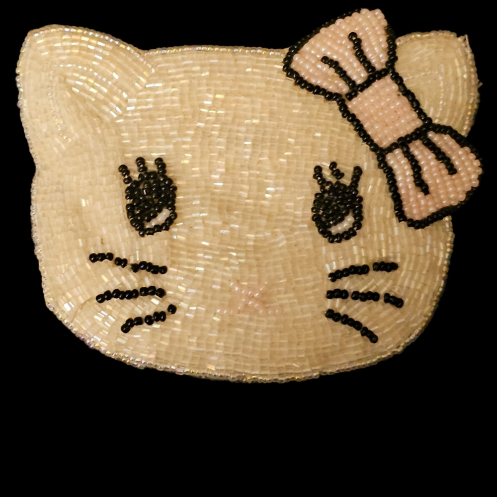 Beaded Cat Face Coin Purse with Bow